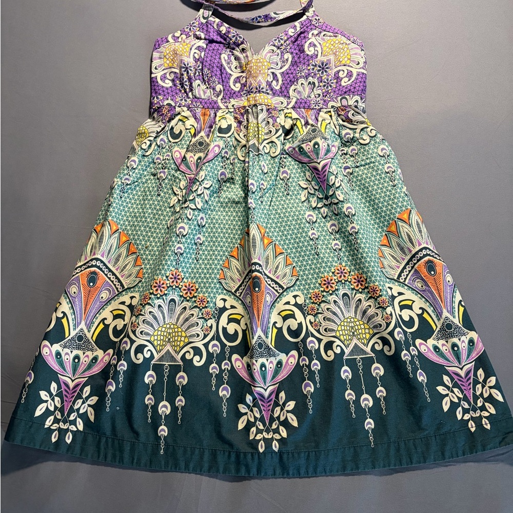 Express Boho Halter Sundress Purple Teal Paisley Print Medium